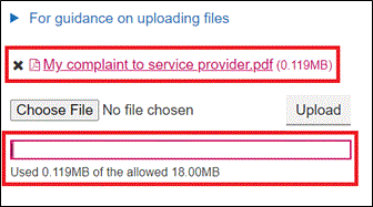 Image showing files uploaded and the file size indicator