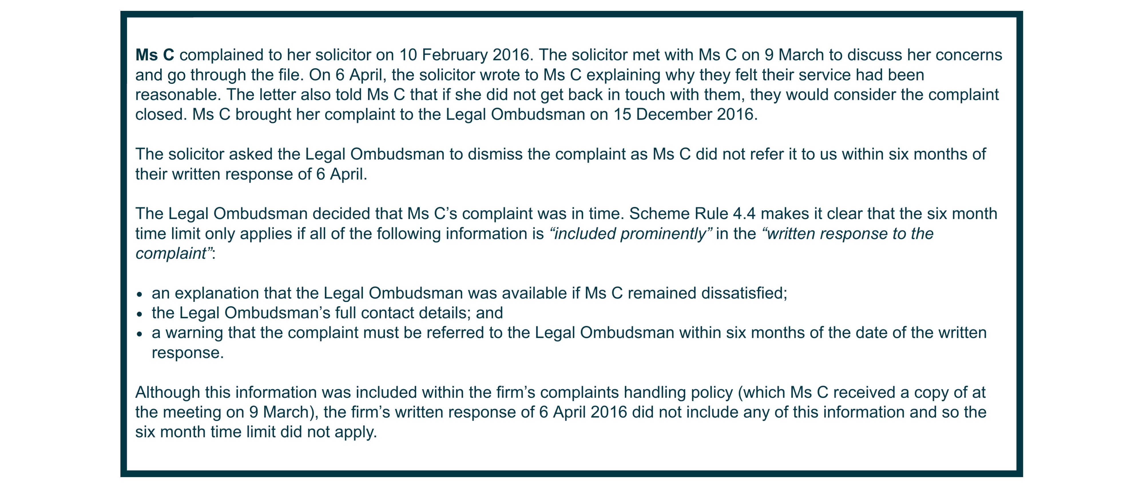 Screen shot of a Legal Ombudsman case study